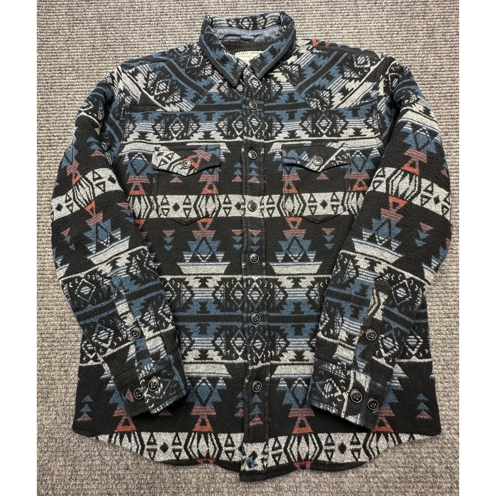 Cody James Jacket Mens Medium Black Aztec Sherpa Lined Western Shirt Jacket‎